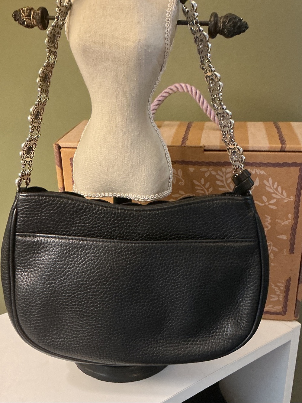 Brighton Rosalie Collection Black Floral Appliqué Chain-Shoulder Bag with Box - Picture 5 of 12